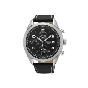 Bracelet de montre Seiko SSB271P / 8T67-00D0 Cuir Noir 22mm